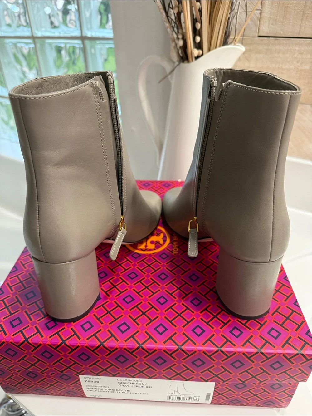 Tory Burch Brooke 70mm Gray Heron Calf Leather Bootie